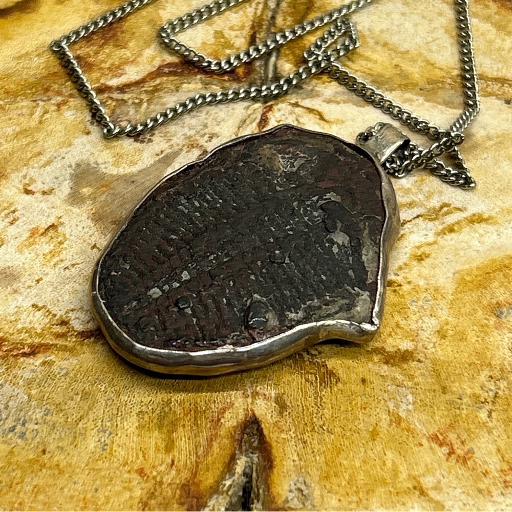 Vintage Trilobite Fossil Pendant In Sterling On Silver Tone Chain Unmarked - Picture 3 of 5